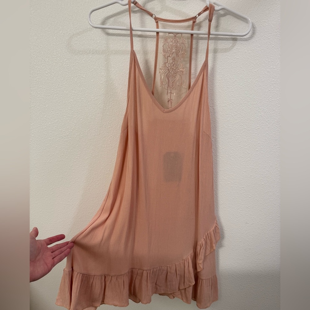 Peach Sleeveless Dress with Ruffle Hem